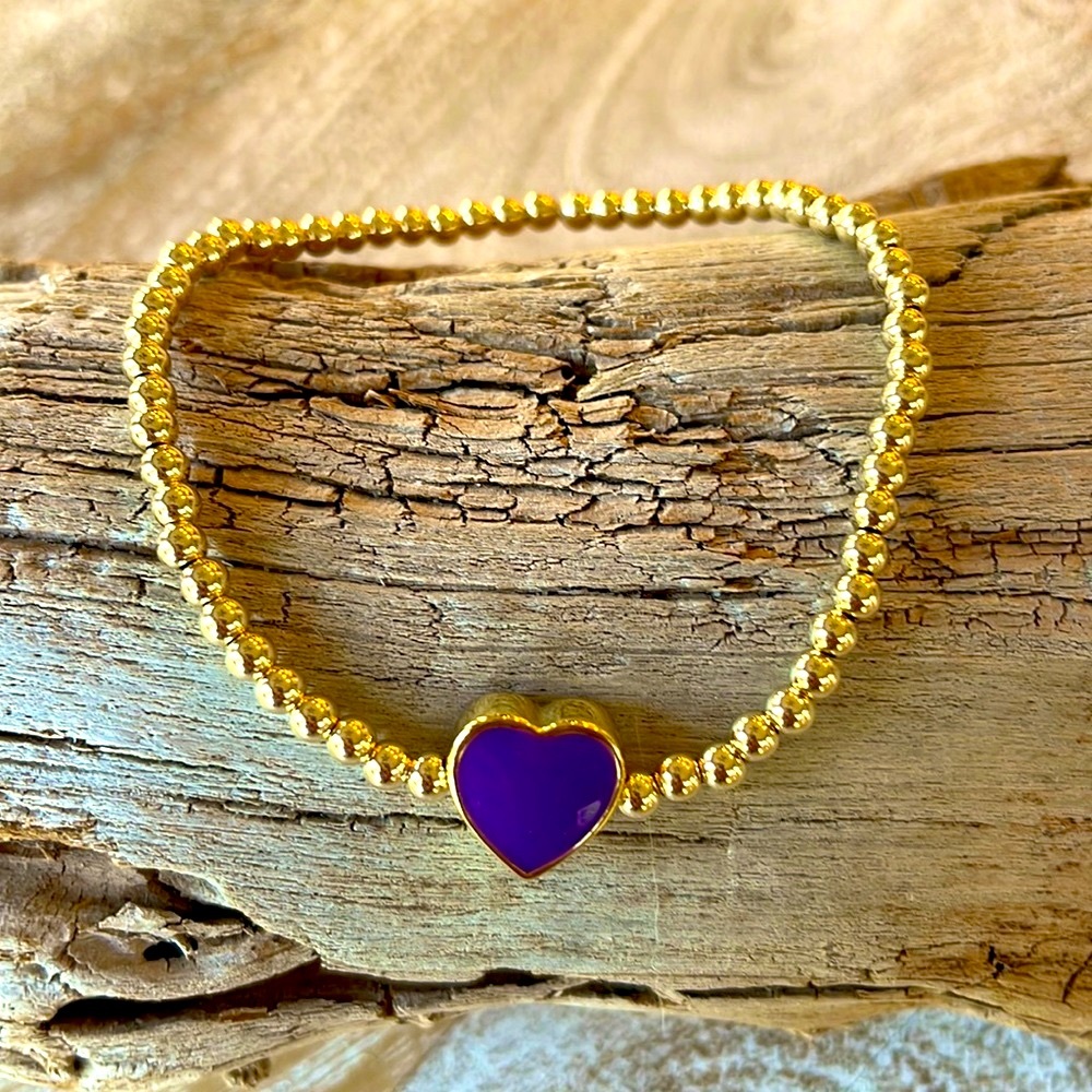 Handmade 14k gold filled stretch enamel heart bracelet
